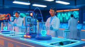 Illustration of innovative electrolysis systems using urine to produce hydrogen. Image generated by AI.