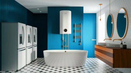 Illustration of an electric water heater consuming energy like 65 refrigerators (AI-generated, non-realistic illustration). Credit: Ideogram.