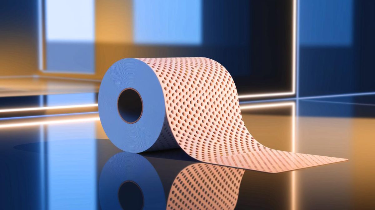 Illustration of a groundbreaking innovation in toilet paper design featuring a wavy perforation pattern (AI-generated, non-realistic illustration). Credit: Ideogram.