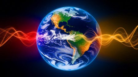 Illustration of the South Atlantic Anomaly affecting Earth's magnetic field (AI-generated, non-realistic illustration). Credit: Ideogram.