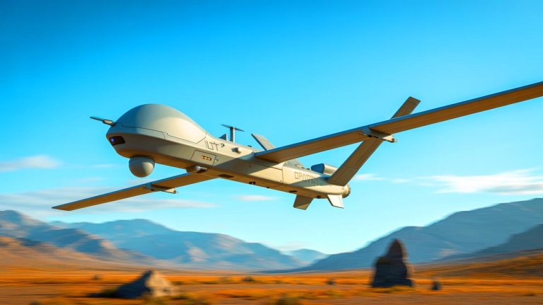 Illustration of the Red Dragon drone in flight, showcasing its advanced capabilities and design (AI-generated, unrealistic). Credit: Ideogram.