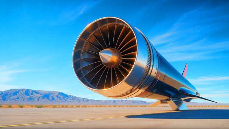 Illustration of Venus Aerospace's Rotating Detonation Rocket Engine for hypersonic travel. Image generated by AI.