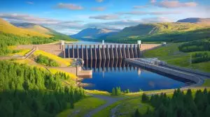Illustration of the UK's largest pumped-storage hydroelectric power station in the Scottish Highlands. Image generated by AI.