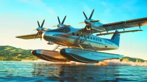 Illustration of the AG600, the world's largest civil seaplane, certified by China for commercial use. Image generated by AI.