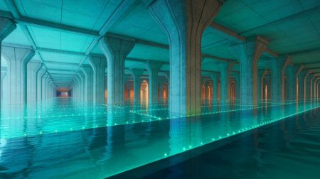 Illustration of the Metropolitan Area Outer Underground Discharge Channel beneath Kasukabe. Image generated by AI.