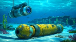 Illustration of underwater sonar technology detecting unexploded World War II-era ordnance. Image generated by AI.