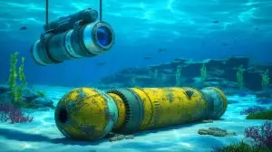 Illustration of underwater sonar technology detecting unexploded World War II-era ordnance. Image generated by AI.