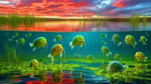 Illustration of rising temperatures intensifying internal competition within species populations. Image generated by AI.