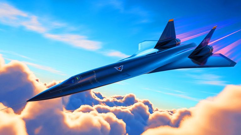 Illustration of the SR-72 hypersonic jet soaring through the sky (AI-generated, non-realistic illustration). Credit: Ideogram.