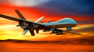 Illustration of the MQ-9 Reaper drone equipped with small cruise missiles. Image generated by AI.