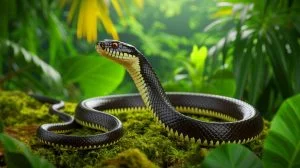 Illustration of a newly discovered black-eyed snake species on Misima Island. Image generated by AI.