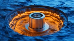 Illustration of a miniature nuclear reactor placed deep within a borehole. Image generated by AI.