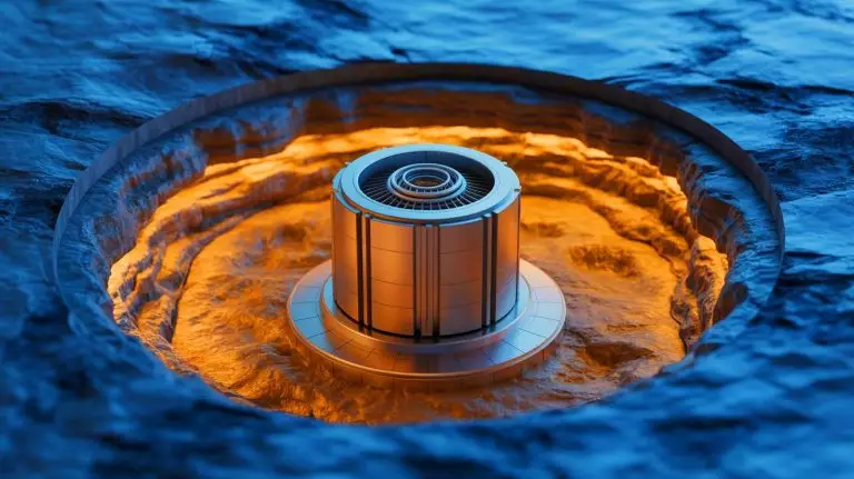 Illustration of a miniature nuclear reactor placed deep within a borehole. Image generated by AI.