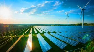 Illustration of China's record-breaking solar and wind energy installations. Image generated by AI.