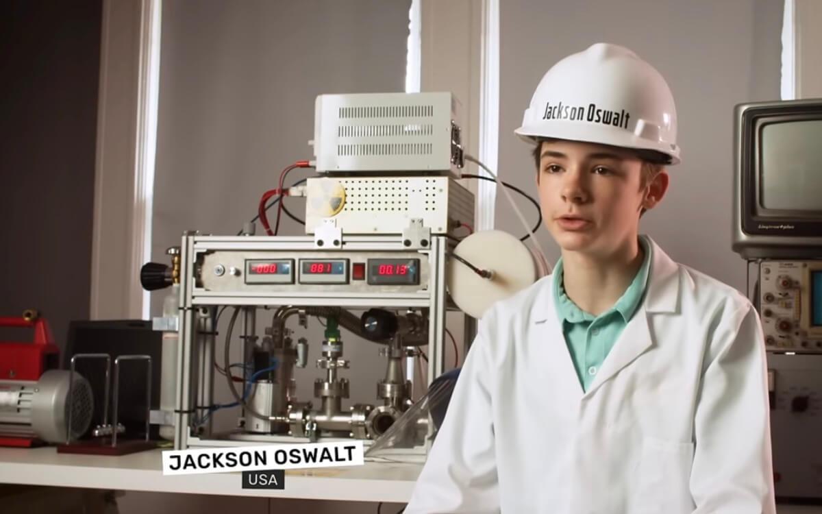 A portrait of Jackson Oswalt at 12, acknowledged by Guinness World Records for achieving nuclear fusion at home