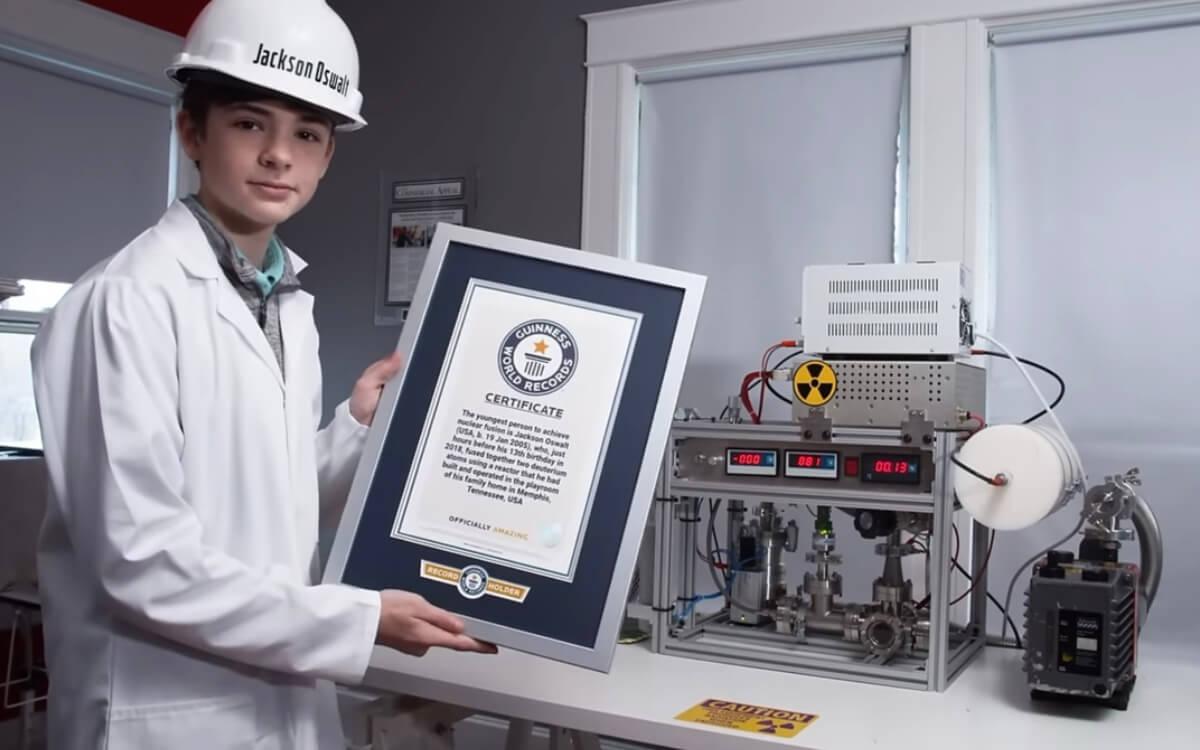 A portrait of Jackson Oswalt, recognized by Guinness World Records as the youngest person to achieve nuclear fusion