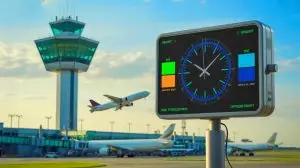 Illustration of the shift from GPS to atomic clocks in aviation safety. Image generated by AI.