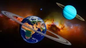 Illustration of a comparison of the size of Earth, a super-Earth, and a gas giant the size of Neptune. Image generated by AI.