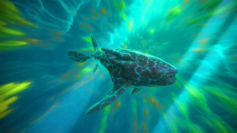 Illustration of a newly discovered deep-sea creature in its natural abyssal habitat. Image generated by AI.