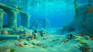 Illustration of a submerged ancient city in the Gulf of Khambhat. Image generated by AI.