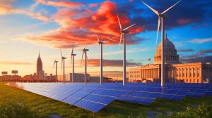Illustration of the impact of political uncertainties on U.S. renewable energy projects. Image generated by AI.