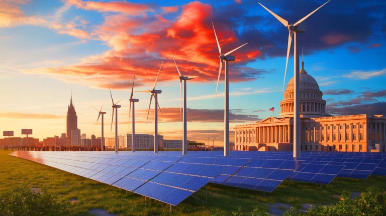 Illustration of the impact of political uncertainties on U.S. renewable energy projects. Image generated by AI.