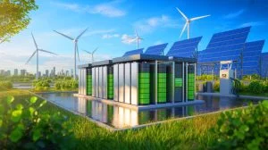 Illustration of the Peregrine Energy Storage Project enhancing grid stability in San Diego. Image generated by AI.
