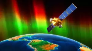Illustration of the South Atlantic Anomaly affecting Earth's magnetic field. Image generated by AI.
