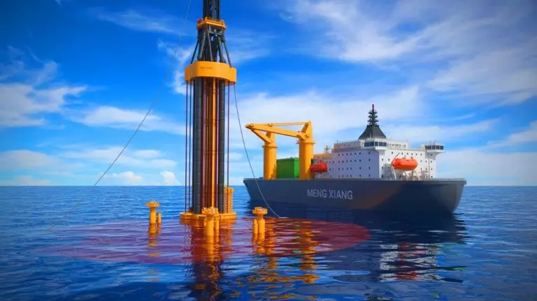 Illustration of the Meng Xiang vessel designed for deep-sea drilling. Image generated by AI.