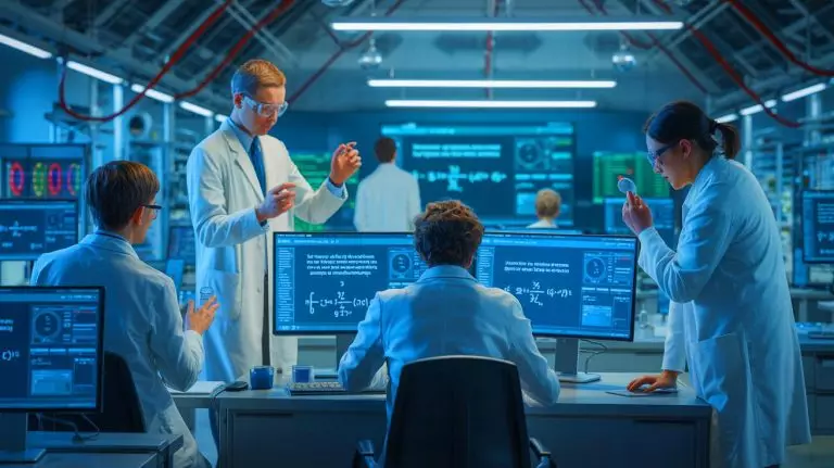 Illustration of researchers enhancing Newton's method for modern applications. Image generated by AI.
