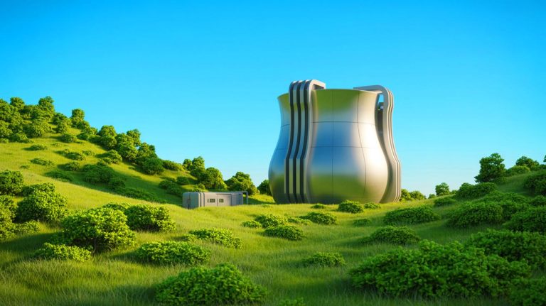 Illustration of China's Linglong-1 small modular nuclear reactor nearing completion. Image generated by AI.