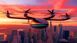 Illustration of Airbus's revolutionary hydrogen-powered aircraft concept with four propeller engines. Image generated by AI.