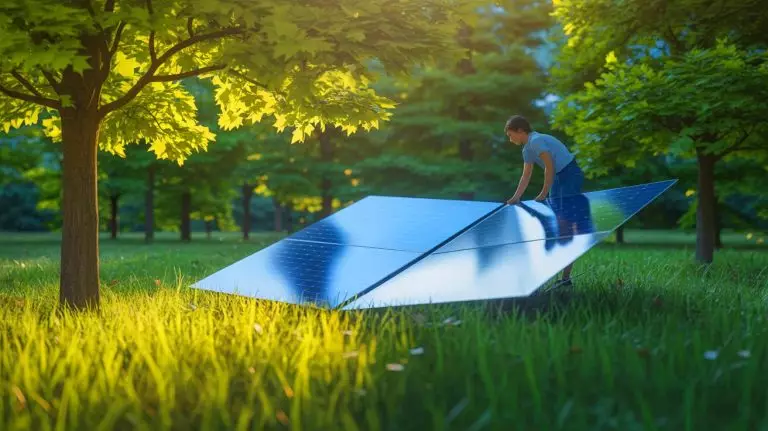 Illustration of origami solar cells being used in an outdoor setting. Image generated by AI.