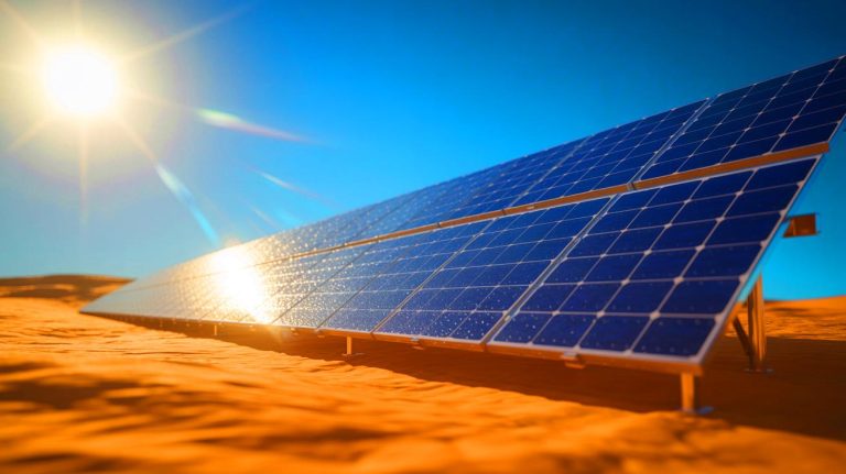 Illustration of innovative solar panel cooling technology developed at KAUST. Image generated by AI.