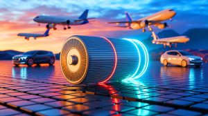 Illustration of a groundbreaking lithium metal battery technology breakthrough with applications in electric vehicles and aviation. Image generated by AI.