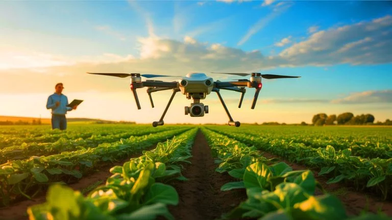 Illustration of AI-driven technologies revolutionizing agriculture with real-time crop health monitoring. Image generated by AI.
