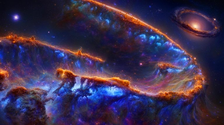 Illustration of the Hercules-Corona Borealis Great Wall, a colossal galaxy structure challenging cosmological models. Image generated by AI.