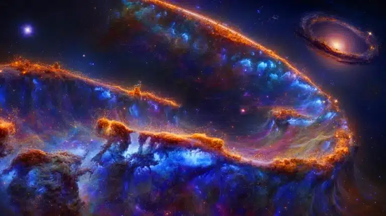 Illustration of the Hercules-Corona Borealis Great Wall, a colossal galaxy structure challenging cosmological models. Image generated by AI.