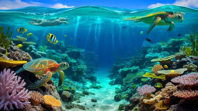 Illustration of the effects of ocean acidification on marine ecosystems. Image generated by AI.