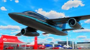 Illustration of StellarJet's solid hydrogen storage unit and electric propulsion system at the Salon du Bourget 2025. Image generated by AI.