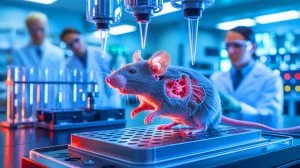 Illustration of genetic reactivation in mice enabling tissue regeneration. Image generated by AI.