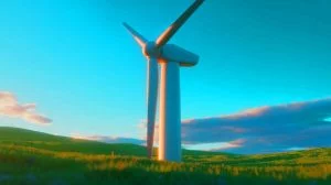 Illustration of bladeless wind turbines in a modern energy landscape. Image generated by AI.