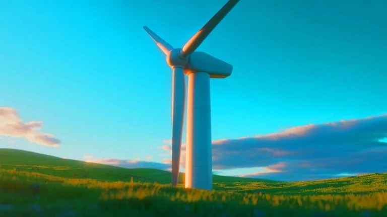 Illustration of bladeless wind turbines in a modern energy landscape. Image generated by AI.