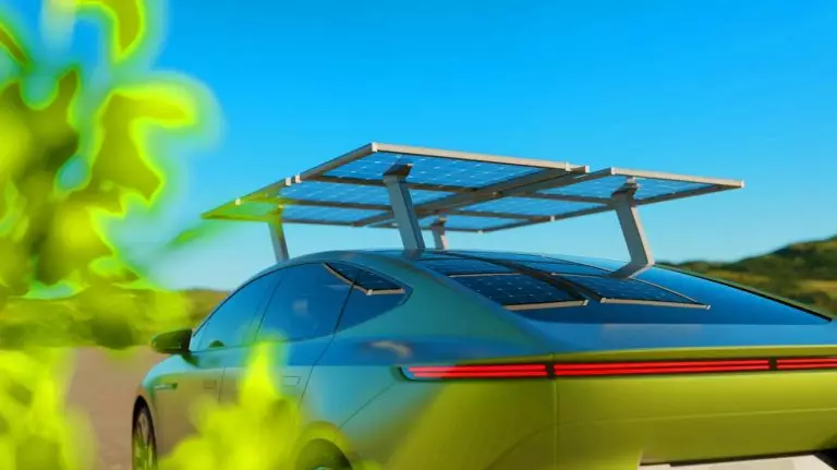 Illustration of the DartSolar system harnessing solar energy for electric vehicles. Image generated by AI.