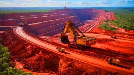 Illustration of a colossal 55 billion-ton iron ore deposit discovery in Western Australia. Image generated by AI.