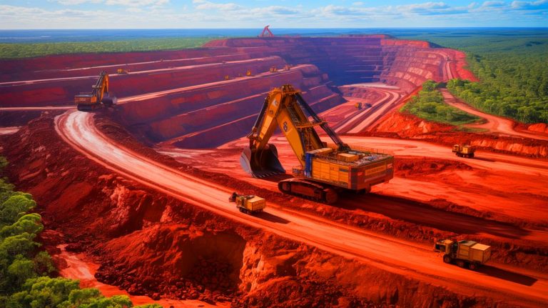 Illustration of a colossal 55 billion-ton iron ore deposit discovery in Western Australia. Image generated by AI.