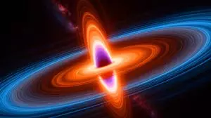 Illustration of the merging of intermediate-mass black holes. Image generated by AI.