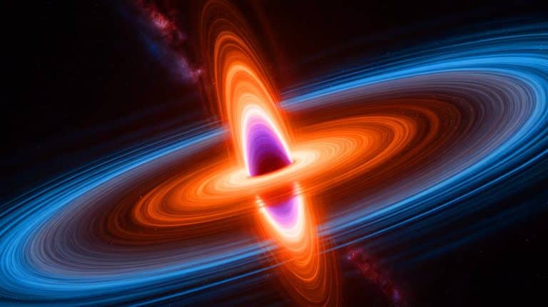 Illustration of the merging of intermediate-mass black holes. Image generated by AI.