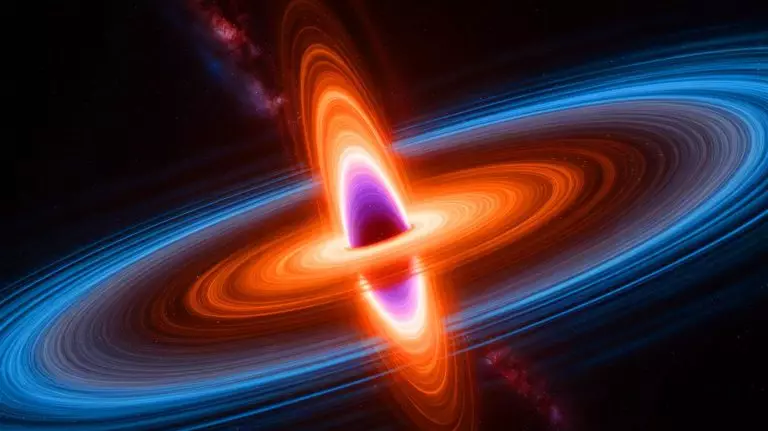 Illustration of the merging of intermediate-mass black holes. Image generated by AI.