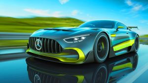 Illustration of the Mercedes-AMG Concept GT XX electric vehicle showcasing its cutting-edge design and technology. Image generated by AI.